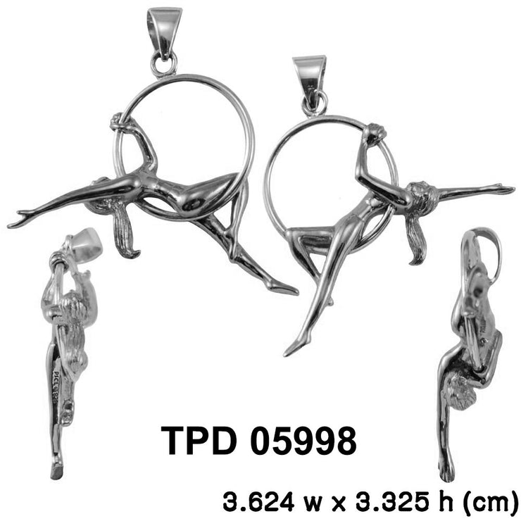 Beautiful Acrobat Lady With Her Magical Aerial Hoop Sterling Silver Pendant TPD5998