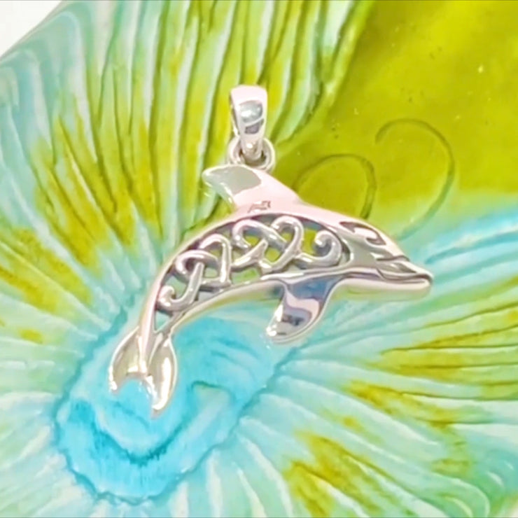 Celtic Dolphin And Double Heart Pendant TPD6084