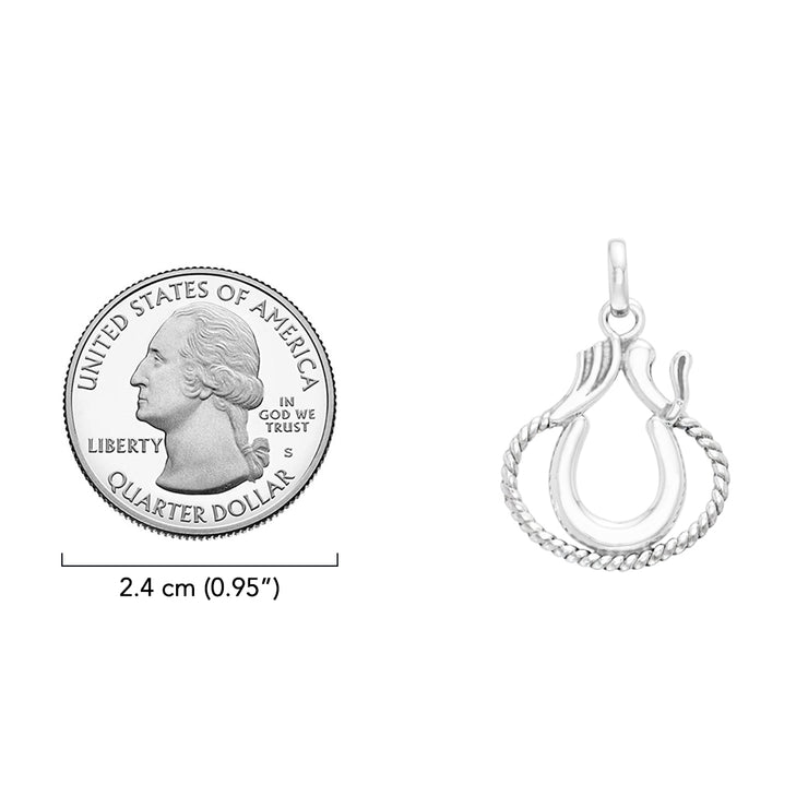 Western Lucky Horseshoe with Spur and Rope Sterling Silver Pendant TPD2246