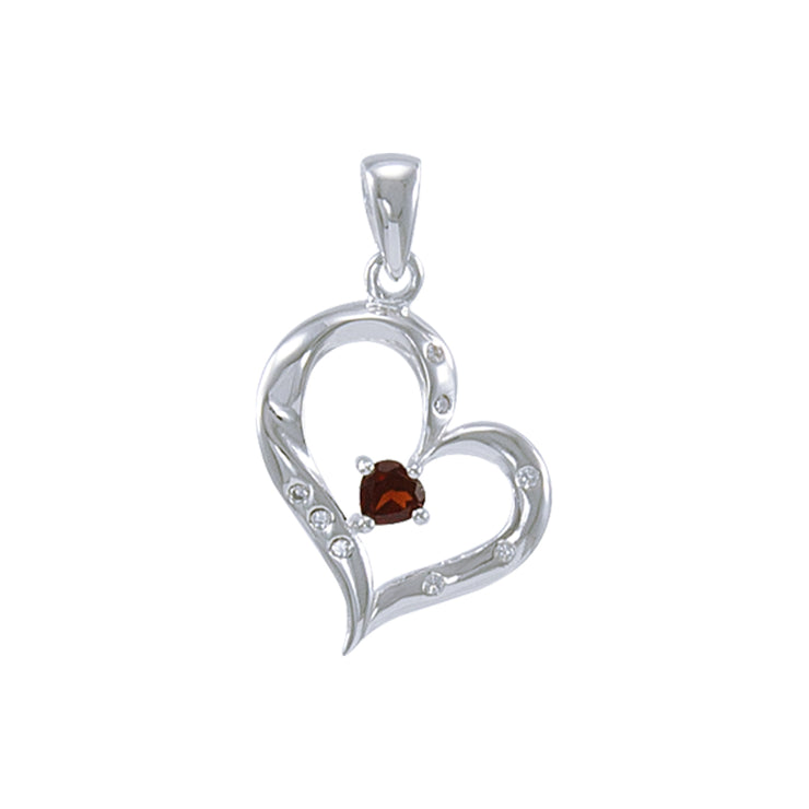 Elegant Heart Sterling Silver Pendant with Genius Garnet and CZ TPD2962