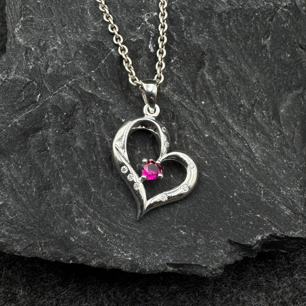 Elegant Heart Sterling Silver Pendant with Genius Garnet and CZ TPD2962