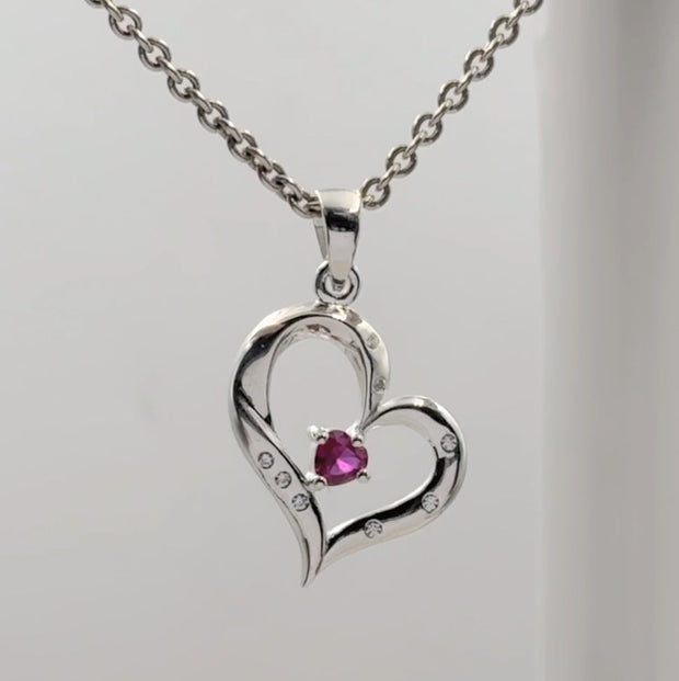 Elegant Heart Sterling Silver Pendant with Genius Garnet and CZ TPD2962