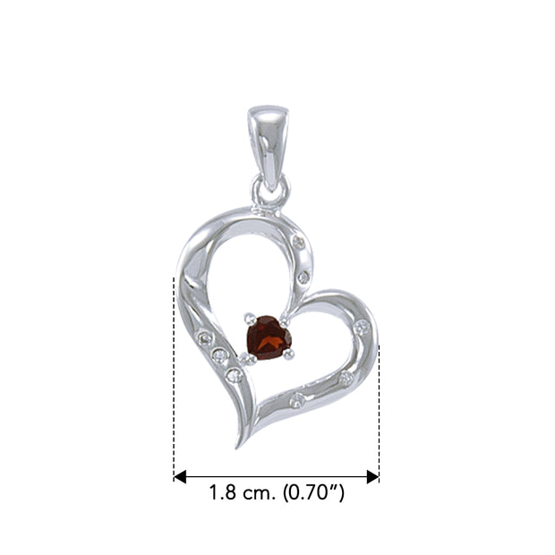 Elegant Heart Sterling Silver Pendant with Genius Garnet and CZ TPD2962