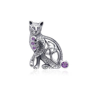 Celtic Cat Sterling Silver Pendant with Gemstone TPD332