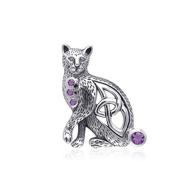 Celtic Cat Sterling Silver Pendant with Gemstone TPD332