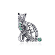 Celtic Cat Sterling Silver Pendant with Gemstone TPD332