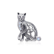 Celtic Cat Sterling Silver Pendant with Gemstone TPD332