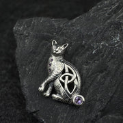 Celtic Cat Sterling Silver Pendant with Gemstone TPD332