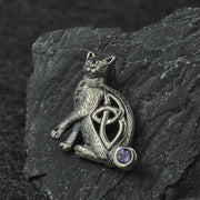 Celtic Cat Sterling Silver Pendant with Gemstone TPD332