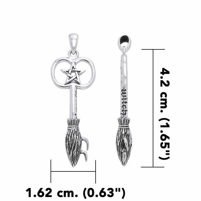 PS Silver Broomstick Pendant ほうきの柄 五芒星 Sterling Silver Flying Witch on Broomstick Pendant