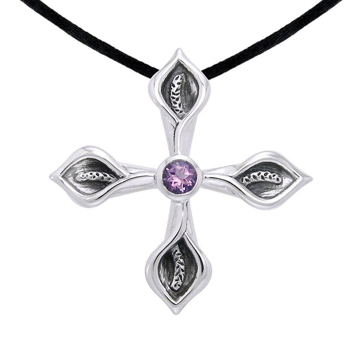 Calla Lily Cross Silver Pendant with Gemstone TPD3392