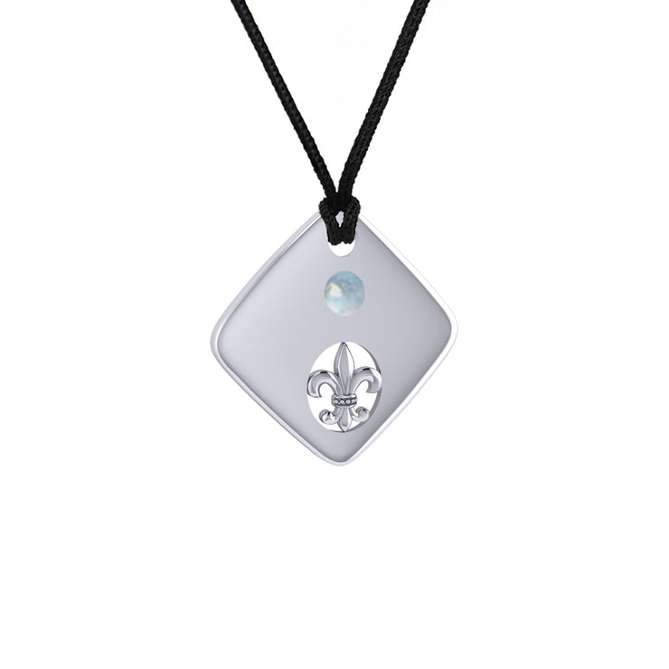 Square Fleur De Lis Silver Pendant TPD357