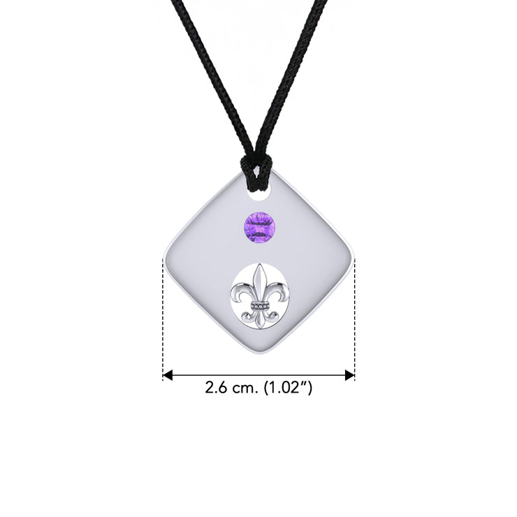 Square Fleur De Lis Silver Pendant TPD357