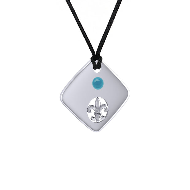 Square Fleur De Lis Silver Pendant TPD357