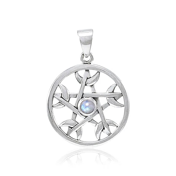 Pentacle with Crescent Moon Sterling Silver Pendant TPD4226