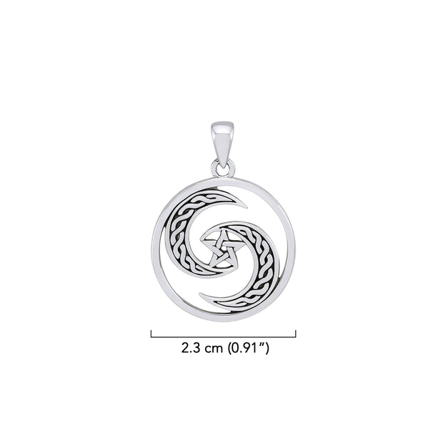 Pentagram on Crescent Moon Sterling Silver Pendant TPD4237