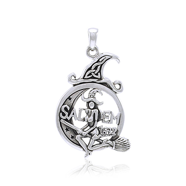 Salem Witch Resting on the Crescent Moon ~ Sterling Silver Pendant Jewelry TPD4241