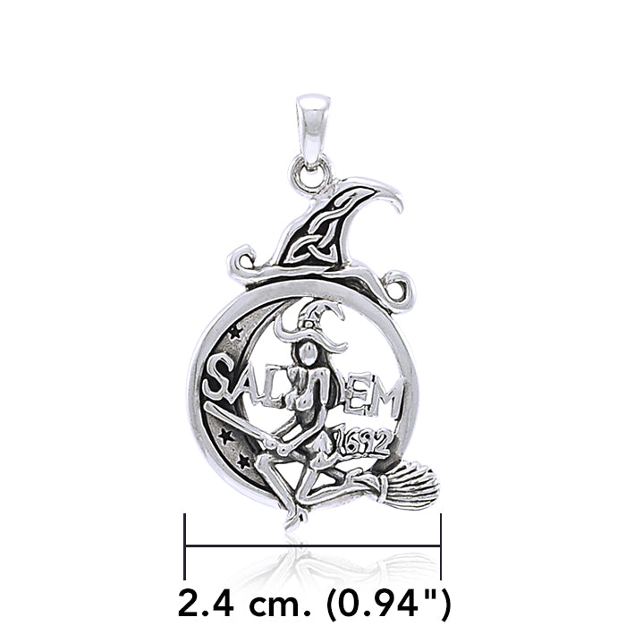 Salem Witch Resting on the Crescent Moon ~ Sterling Silver Pendant Jewelry TPD4241
