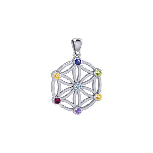 Flower Of Life Sterling Silver Pendant with Chakra Gemstone TPD437