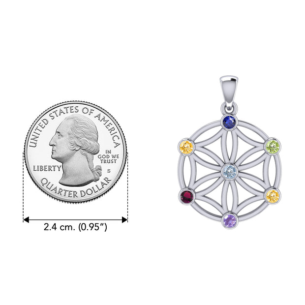 Flower Of Life Sterling Silver Pendant with Chakra Gemstone TPD437