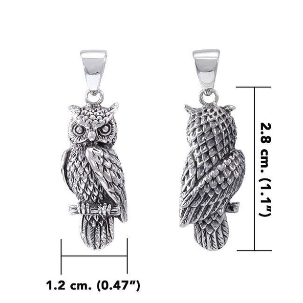 Wise and ever watchful ~  Sterling Silver Jewelry Horned Owl 3 Dimensional Pendant TPD4586