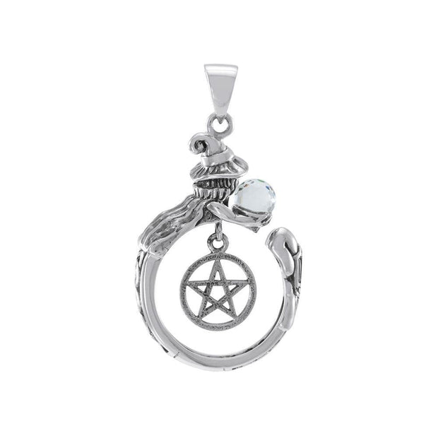 Witch Sterling Silver Pendant with Crystal ball TPD4857