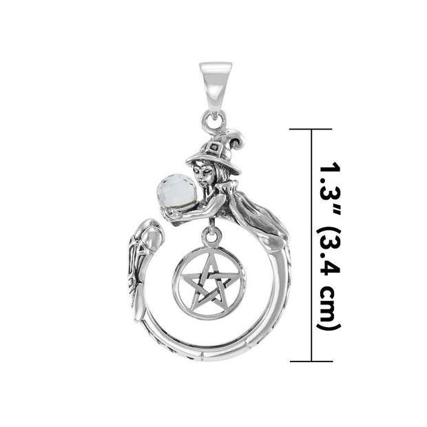 Witch Sterling Silver Pendant with Crystal ball TPD4857