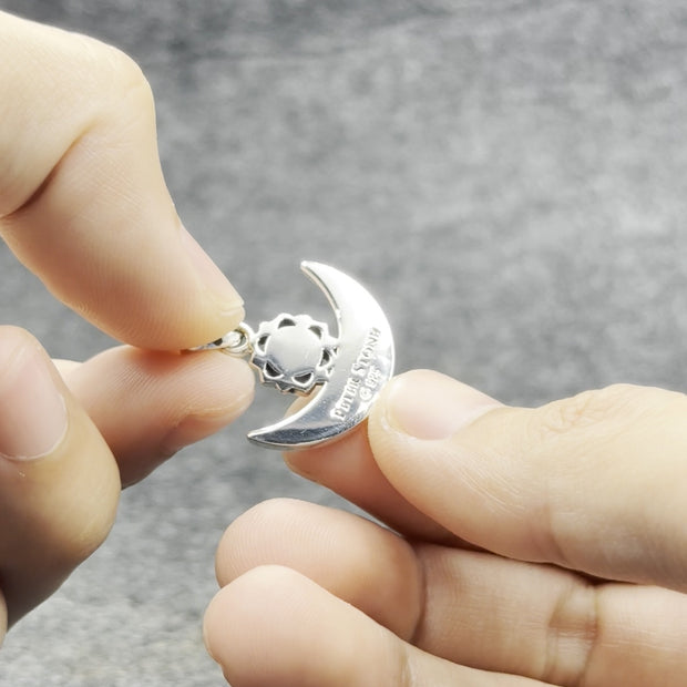 Yin Yang Symbol with inlaid Crescent Moon Sterling Silver Pendant TPD4954