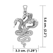 Fierce and Ferocious Sterling Silver Three Headed Cobra Pendant TPD5092