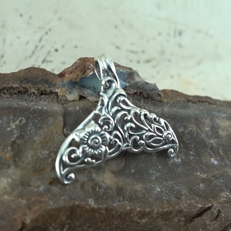 The graceful tale ~ Whale Tail Filigree Sterling Silver Pendant TPD5145