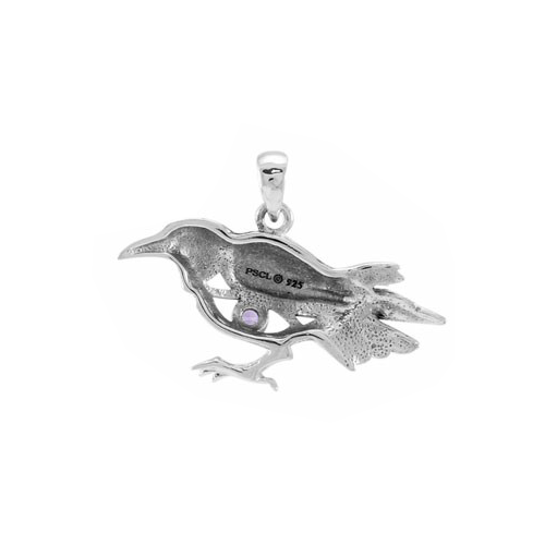 Mythical Raven with Gemstone Eye of Wisdom Silver Jewelry Pendant TPD5254