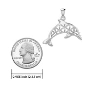 Swimming Dolphin with Flower of Life Silver Pendant TPD5272 - Wholesale Jewelry