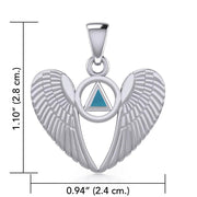 Silver Angel Wings Pendant with Inlaid Recovery Symbol TPD5320