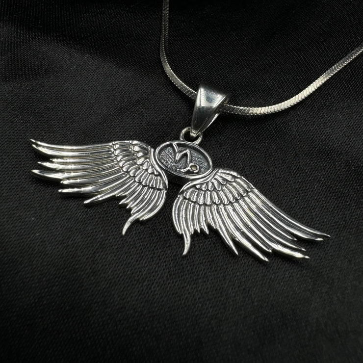 Guardian Angel Wings Sterling Silver Pendant with Capricorn Zodiac Sign TPD5512