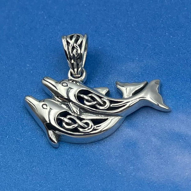 Celtic Joyful Dolphins Silver Pendant TPD5693 - Wholesale Jewelry