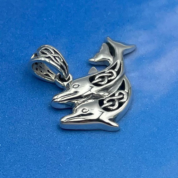 Celtic Joyful Dolphins Silver Pendant TPD5693 - Wholesale Jewelry
