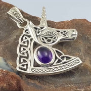 Celtic Unicorn Silver Pendant with Gem TPD5732