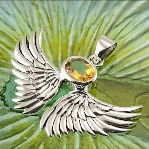 Guardian Angel Wings Silver Pendant with Birthstone TPD5869