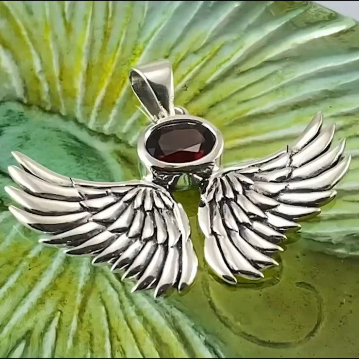 Guardian Angel Wings Silver Pendant with Birthstone TPD5869