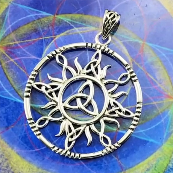 The Sun and Celtic Trinity Knot Silver Pendant TPD5924
