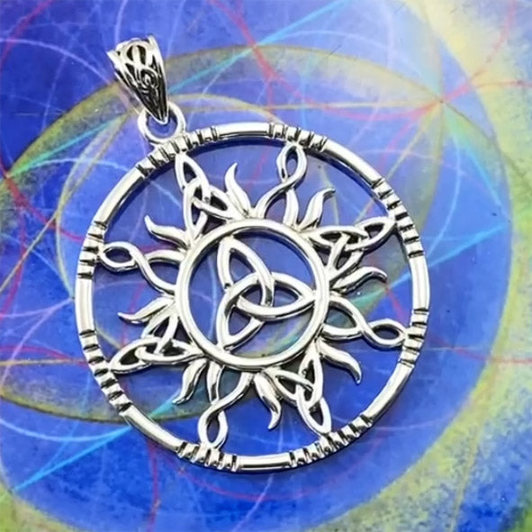 The Sun and Celtic Trinity Knot Silver Pendant TPD5924