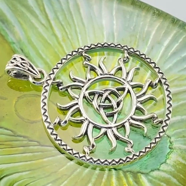 The Sun and Celtic Triquetra Silver Pendant TPD5928