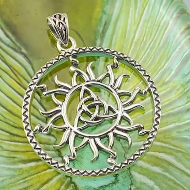 The Sun and Celtic Triquetra Silver Pendant TPD5928