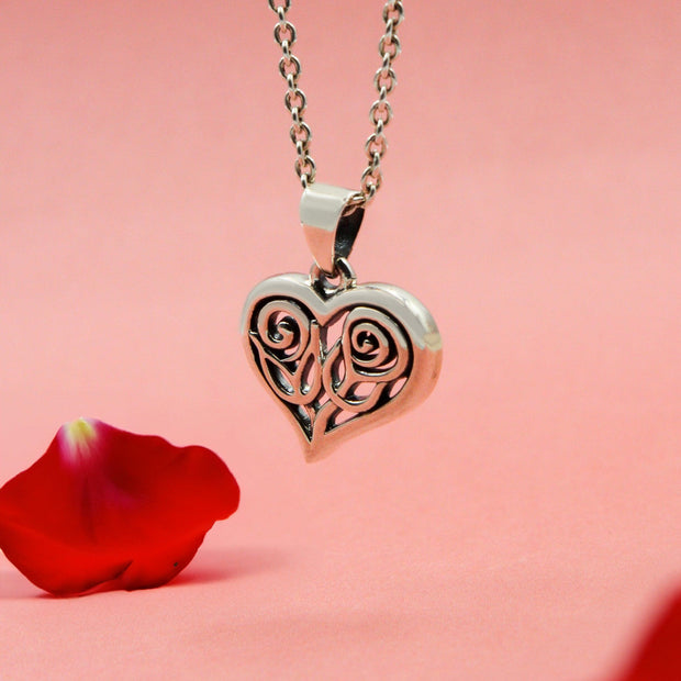 Double Roses in Heart Silver Pendant TPD6047 - Wholesale Jewelry