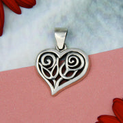 Double Roses in Heart Silver Pendant TPD6047 - Wholesale Jewelry