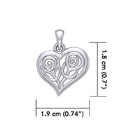 Double Roses in Heart Silver Pendant TPD6047