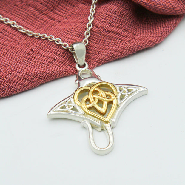 Manta Ray with Celtic Heart in the center Silver Pendant TPD6059 - Wholesale Jewelry