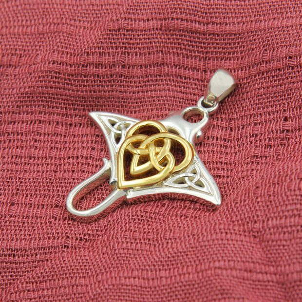 Manta Ray with Celtic Heart in the center Silver Pendant TPD6059 - Wholesale Jewelry