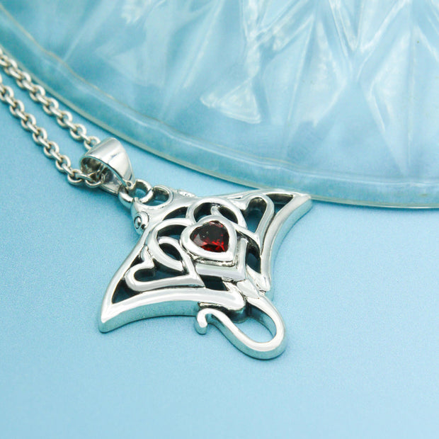 Manta ray with Triple Heart Silver Pendant With Gemstone in the Center TPD6072 - Wholesale Jewelry