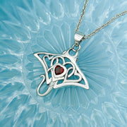 Manta ray with Triple Heart Silver Pendant With Gemstone in the Center TPD6072 - Wholesale Jewelry